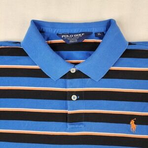 Polo Golf Ralph Lauren Mens XL‎ Blue Black Orange Stripe Pima Cotton Polo Shirt